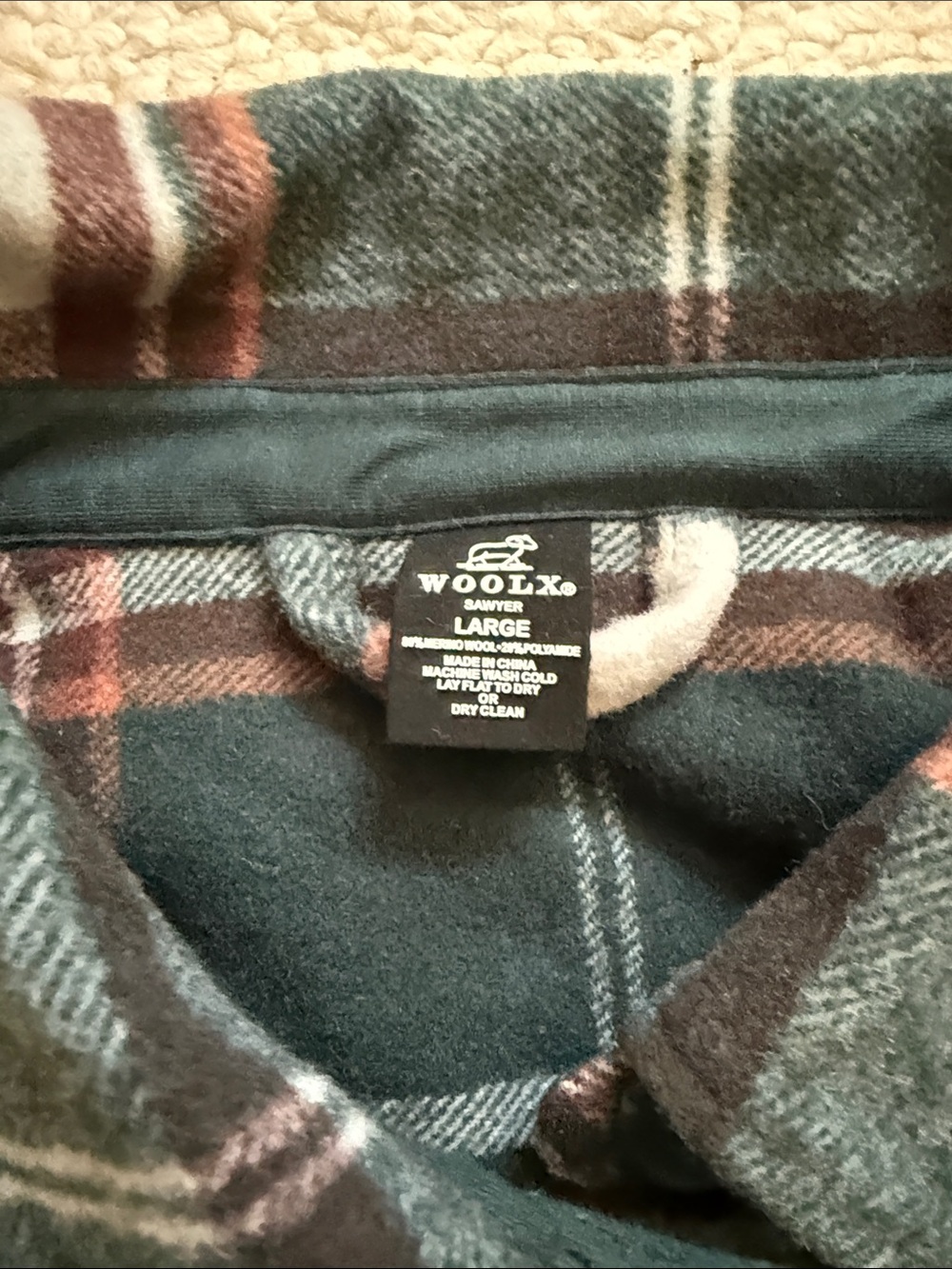 Woolx Plaid Utility Jacket in Forest Green and Rust, Size L - Picture 6 of 6